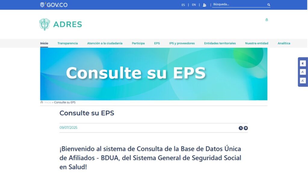 Sitio web ADRES
