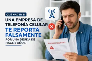 Homem em camisa azul ao telefone com documento 'Reporte Negativo'