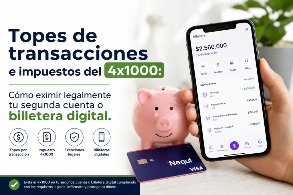 Topes de transacciones e impuestos del 4×1000: Cómo eximir legalmente tu segunda cuenta o billetera digital.