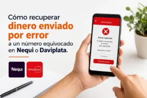Pessoa com app Daviplata no celular mostrando erro de envio