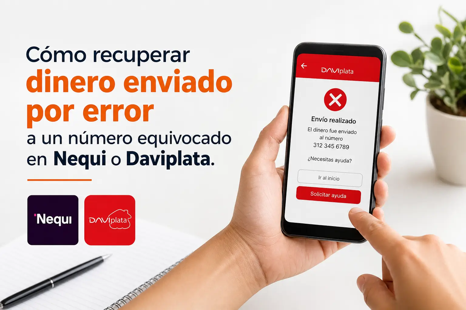 Pessoa com app Daviplata no celular mostrando erro de envio