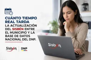 Mulher pensando com laptop e logotipo do Sisbén