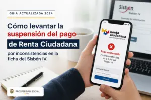 Pessoa com app Renta Ciudadana mostrando pagamento suspenso